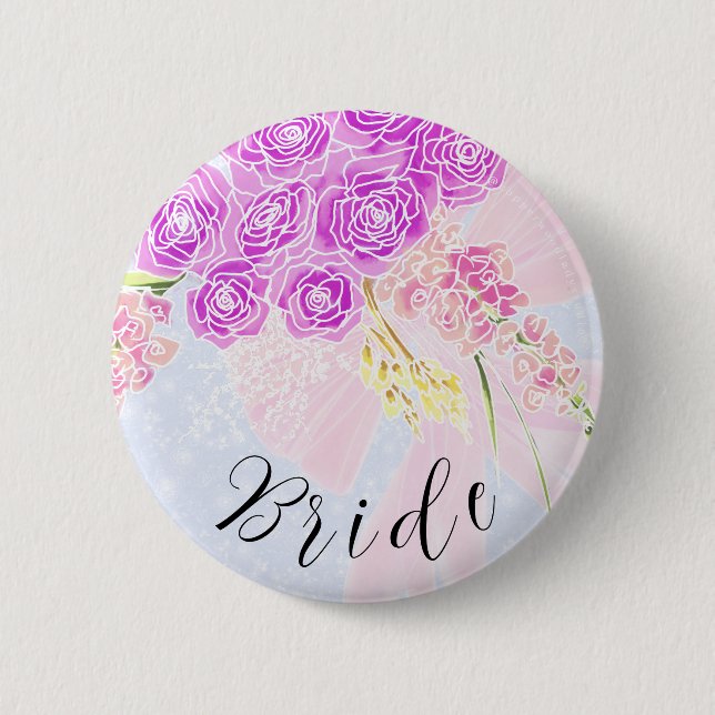 In the Blue-Pink Sheer Bow and Bouquet-Brides Button (Front)