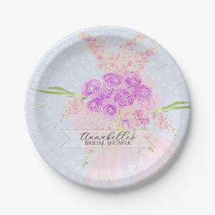 In the Blue-Sheer Rose pink Bow Bouquet Paper Plates