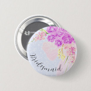 In The Blue-Sweet Pink Bow Bouquet bridesmaid Button