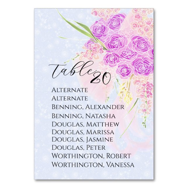 In The Blue Sweet Pink bow Bouquet  Table Number (Front)