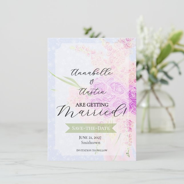 In The Blue- Sweet Pink sheer bow Bouquet   Invitation (Standing Front)