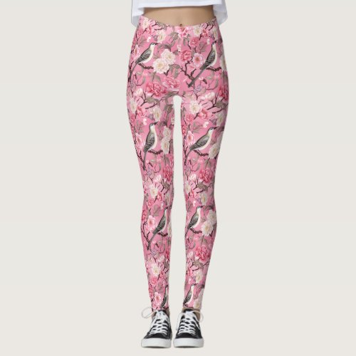 In the Cherry Blossoms Pink Chinoiseries Leggings 