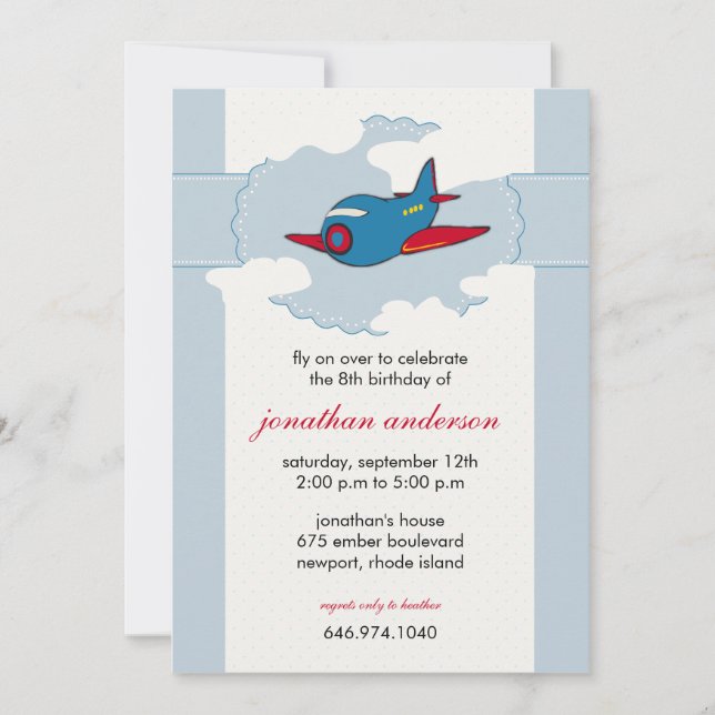 In the clouds -airplane birthday invitations -2 (Front)