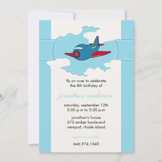 In the clouds -airplane birthday invitations -4 (Front)