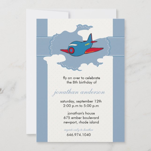 In the clouds -airplane birthday invitations - 6 (Front)