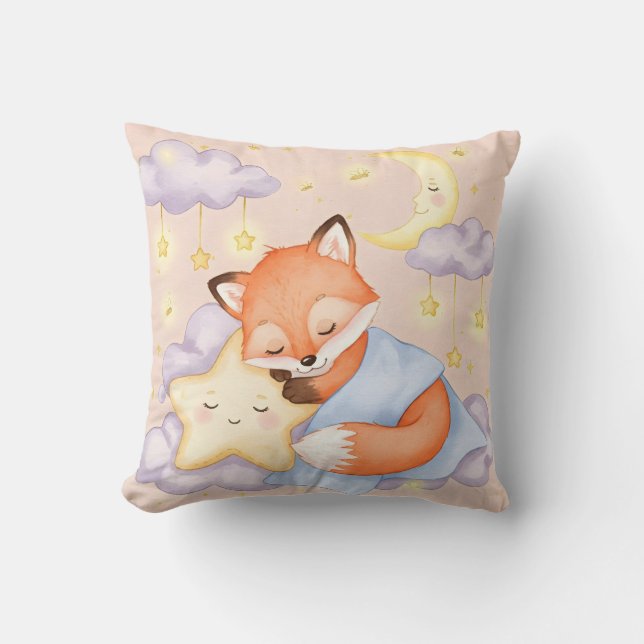 In the Clouds, Fox Cub and Star Throw Pillow (Front)