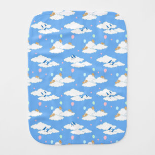 In the Clouds with Blue Birds and Teddy Bears Baby Burp Cloth