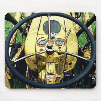 In the Driver's Seat of an Antique Yellow Tractor Mouse Pad