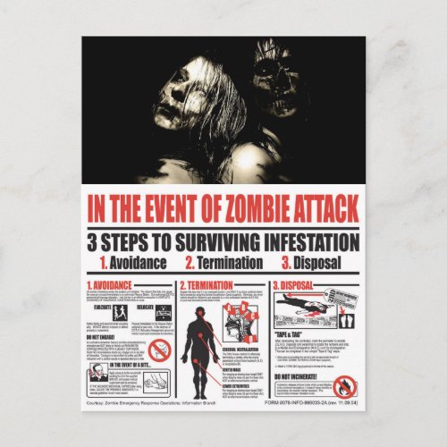 In The Event of Zombie Attack POST CARD