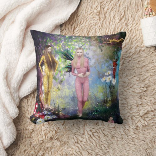 In the Fairies Forest Glade Fairy Throw Pillow