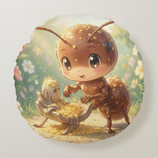 In the Footsteps of Floral Gold Round Pillow