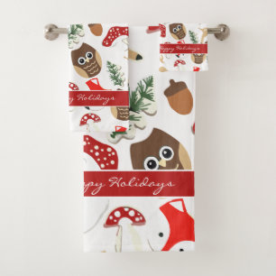 In the Forest Christmas Holidays Pattern Bath Towel Set