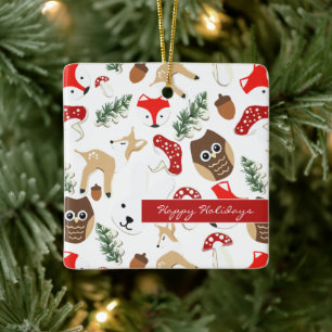 In the Forest Christmas Holidays Pattern Ceramic Ornament