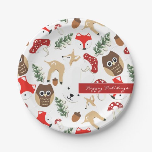 In the Forest Christmas Holidays Pattern Paper Plates