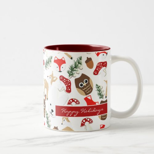 In the Forest Christmas Holidays Pattern Two_Tone Coffee Mug