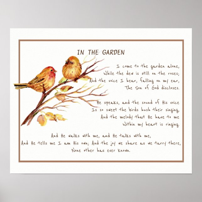 ~In the Garden Comforting Hymn Garden Bird Art Poster (Front)