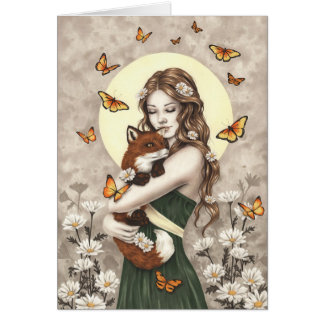 In the garden girl with fox and butterflies cards