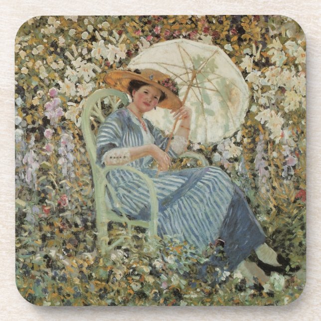 In the Garden, Giverny by Frederick Frieseke Beverage Coaster (Front)