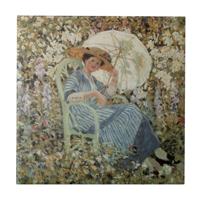 In the Garden, Giverny by Frederick Frieseke Ceramic Tile (Front)