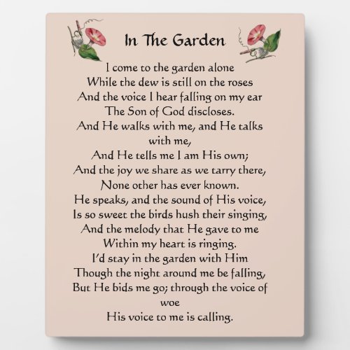 In The Garden Hymn Plaque