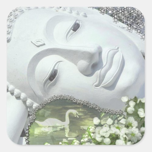 In the Garden - Quan Yin &amp; Flowers Square Sticker