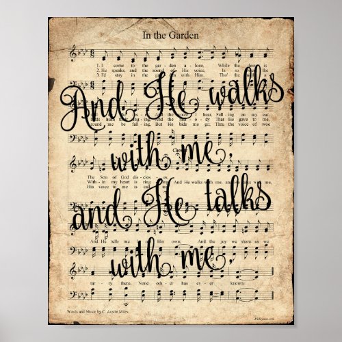 In the Garden Vintage Scripted Hymn Poster