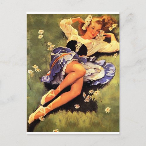 In the Grass Pin Up Postcard