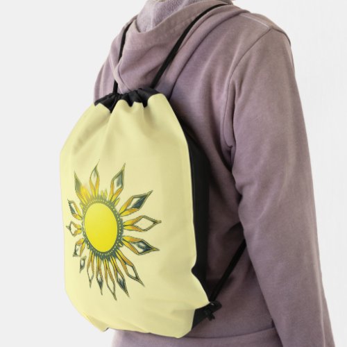 In the heart of the sun _ where silence glows Drawstring Bag