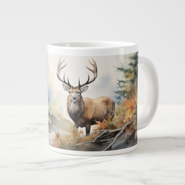 In the Heart of the Wild: Majestic Elk Giant Coffee Mug (Front Right)