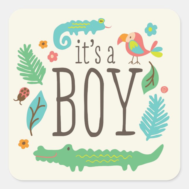 In the Jungle Baby Shower Stickers - Boy (Front)