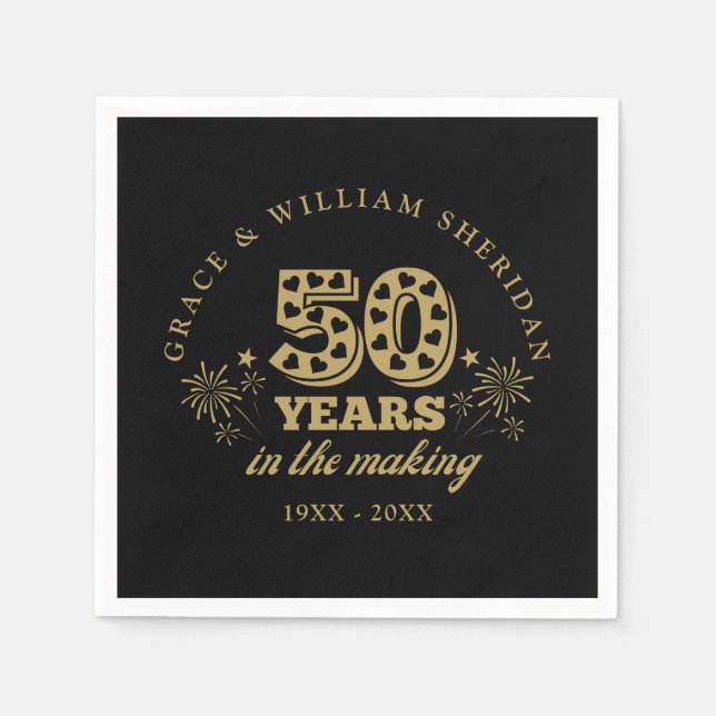 In The Making 50th Anniversary Black And Gold Napkins (Front)