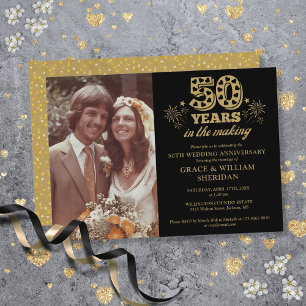 In The Making 50th Anniversary Photo Gold Black Invitation