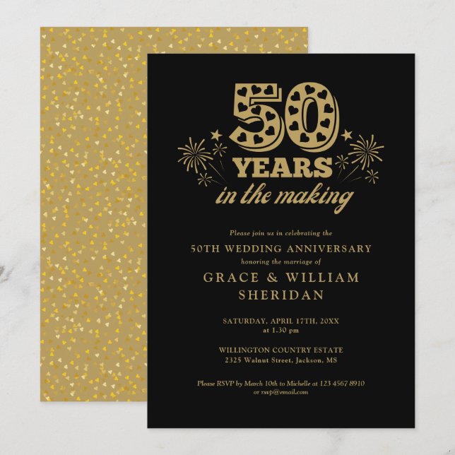 In The Making Gold Black 50th Wedding Anniversary Invitation (Front/Back)
