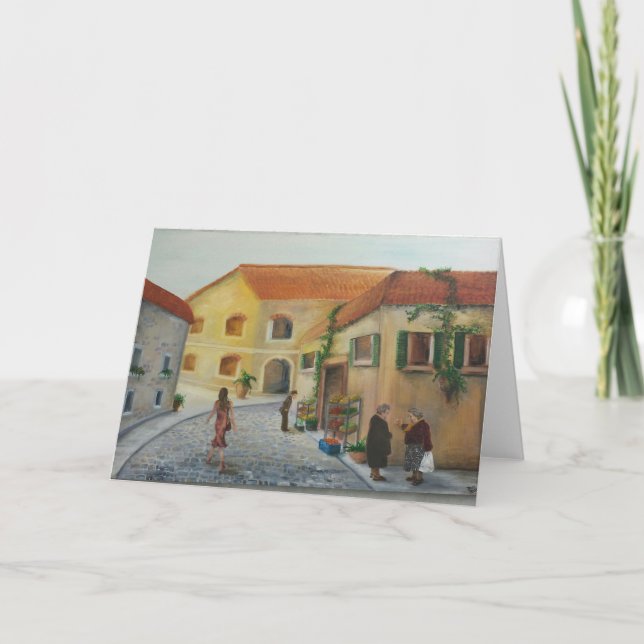 "In the Market" blank greeting card (Front)