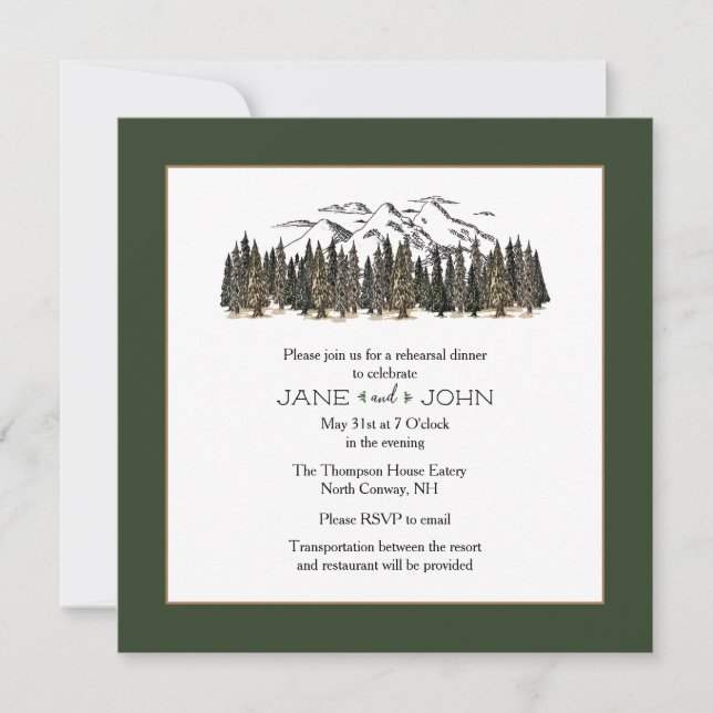 In the Mountains Rehearsal Dinner Invitation (Front)