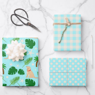 In the Ocean Blue Tropical Pups Gift Wrap Set of 3