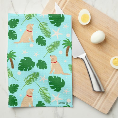 In the Ocean Blue Tropical Pups Kitchen Towel