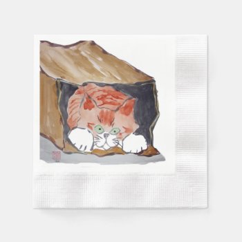 In The Paper Bag - Kitten Is Hiding... Napkins by Nine_Lives_Studio at Zazzle