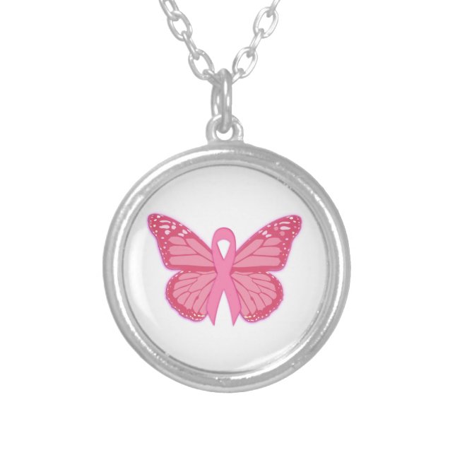 In The Pink Butterfly Silver Plated Necklace (Front)