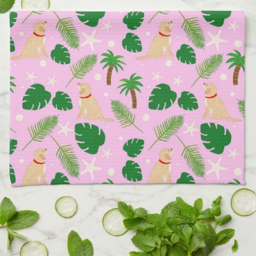 In the Pink Tropical Pups Kitchen Towel