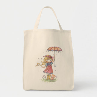 In the Rain Cute Little Girl and Kitten Bag