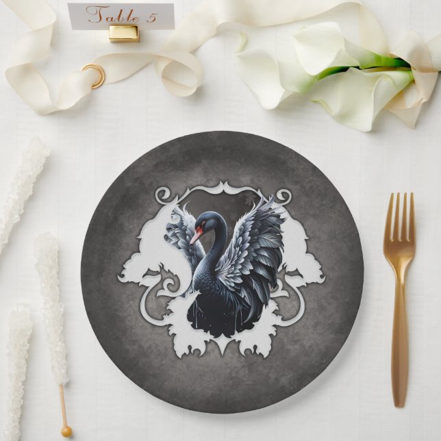 In the shadow of elegance: A black swan. Paper Plates (Wedding)