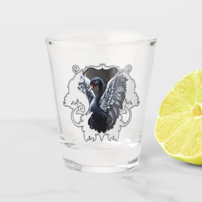 In the shadow of elegance: A black swan. Shot Glass (Front)