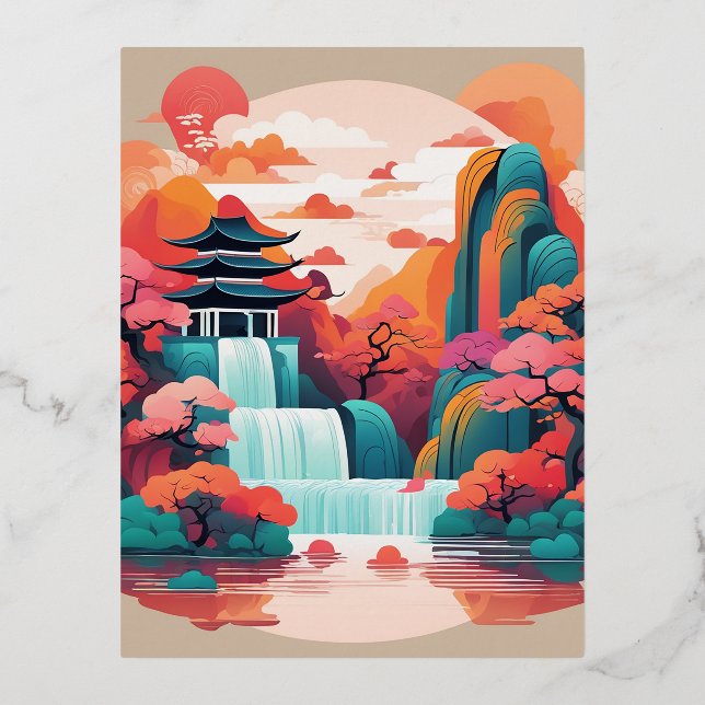 In the style of traditional Chinese meticulouspain Foil Holiday Postcard (Front)