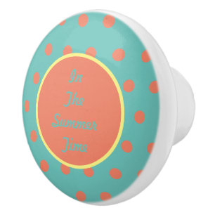 In The Summer Time Ceramic Knob (Aqua & Coral)