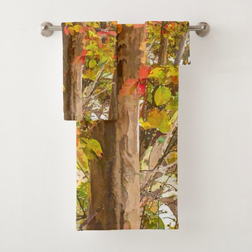 In the Trees Fall Color Crape Myrtle Art Bath Towel Set