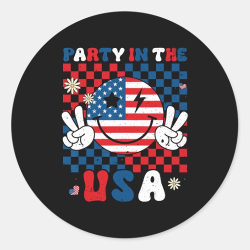 In The Usa 4th Of July American Flag Smile Face Wo Classic Round Sticker