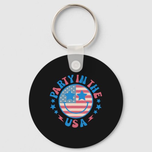 In The Usa 4th Of July Preppy Smile Shirts Men Wom Keychain