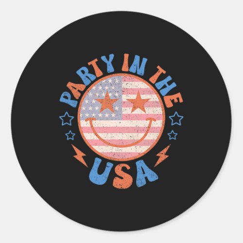 In The Usa Happy Face Smile American Flag 4th Of J Classic Round Sticker