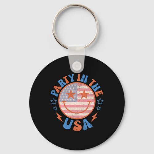 In The Usa Happy Face Smile American Flag 4th Of J Keychain